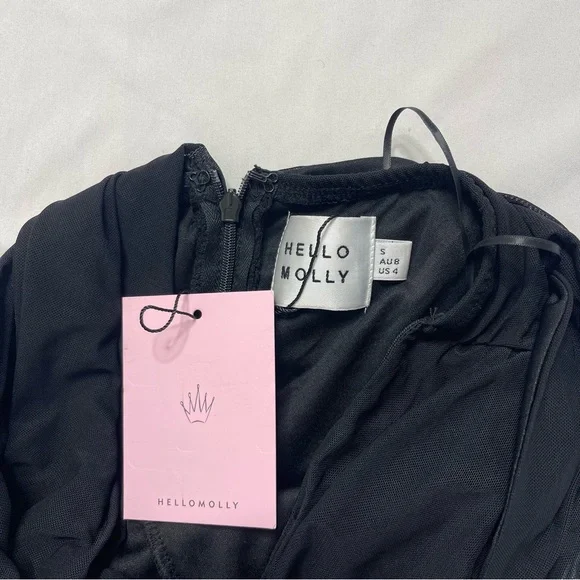 Hello Molly Tanisha Off Shoulder Mesh Black Midi Ruched Mermaid Dress Size Small - Picture 8 of 11